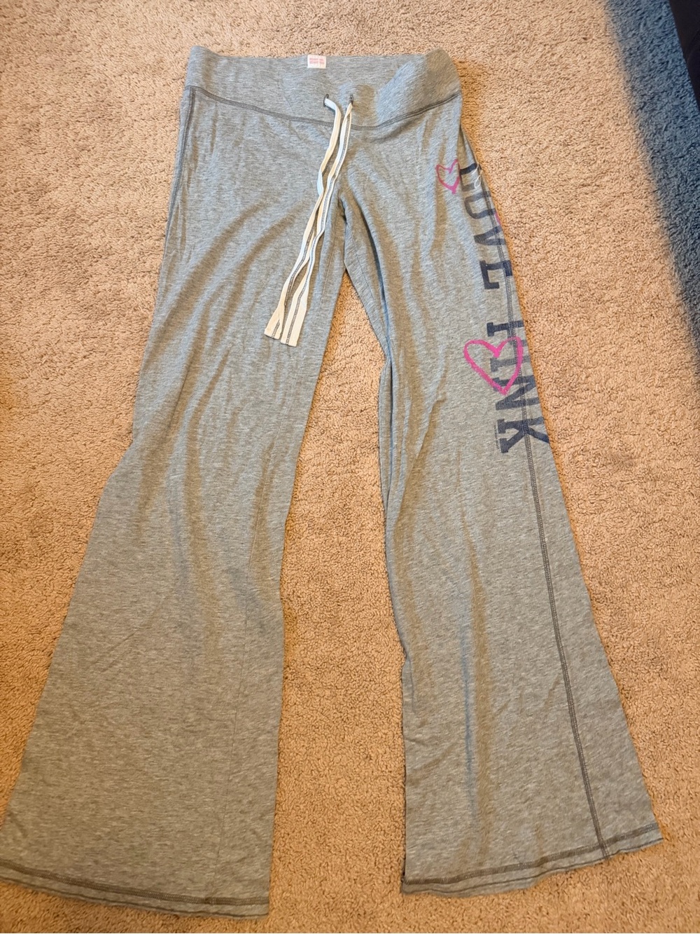 Womans Gray Lounge Pants with Pink Heart Graphic